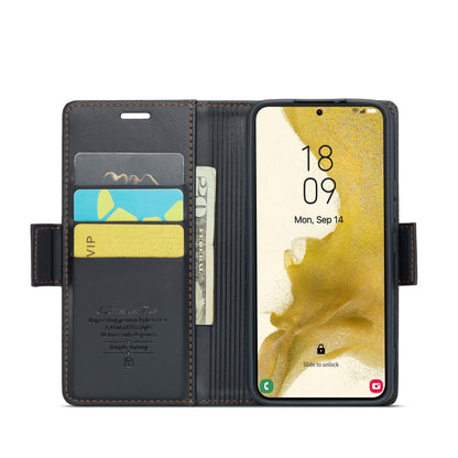 For Samsung Galaxy S22 5G CaseMe 023 Butterfly Buckle Litchi Texture RFID Anti-theft Leather Phone Case(Black) by CaseMe