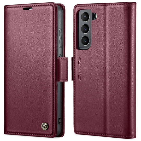 For Samsung Galaxy S22 5G CaseMe 023 Butterfly Buckle Litchi Texture RFID Anti-theft Leather Phone Case(Wine Red)