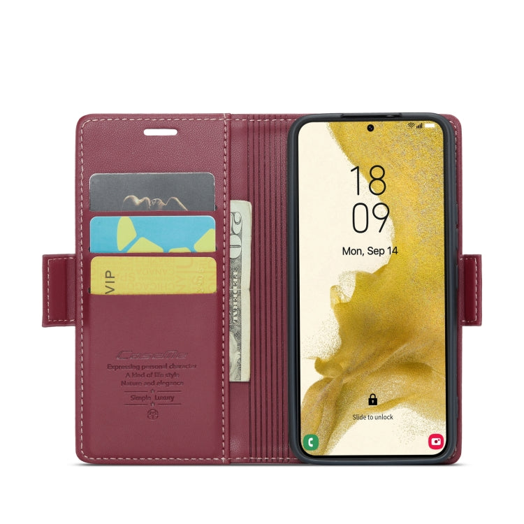 For Samsung Galaxy S22 5G CaseMe 023 Butterfly Buckle Litchi Texture RFID Anti-theft Leather Phone Case(Wine Red) by CaseMe