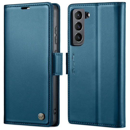 For Samsung Galaxy S22 5G CaseMe 023 Butterfly Buckle Litchi Texture RFID Anti-theft Leather Phone Case(Blue)