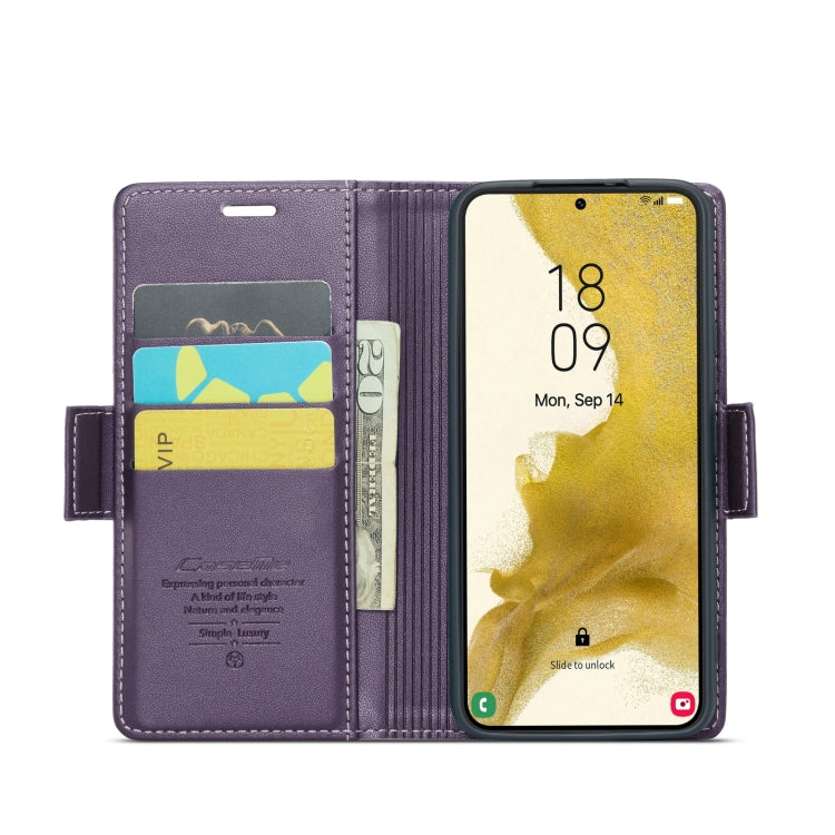 For Samsung Galaxy S22 5G CaseMe 023 Butterfly Buckle Litchi Texture RFID Anti-theft Leather Phone Case(Pearly Purple) by CaseMe