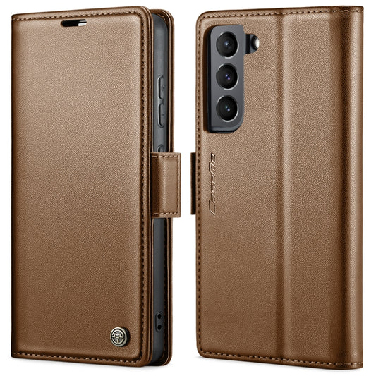 For Samsung Galaxy S22+ 5G CaseMe 023 Butterfly Buckle Litchi Texture RFID Anti-theft Leather Phone Case(Brown) by CaseMe