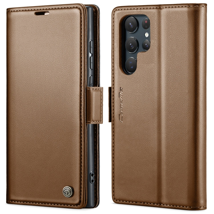 For Samsung Galaxy S22 Ultra 5G CaseMe 023 Butterfly Buckle Litchi Texture RFID Anti-theft Leather Phone Case(Brown) by CaseMe