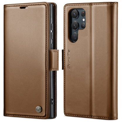 For Samsung Galaxy S22 Ultra 5G CaseMe 023 Butterfly Buckle Litchi Texture RFID Anti-theft Leather Phone Case(Brown) by CaseMe