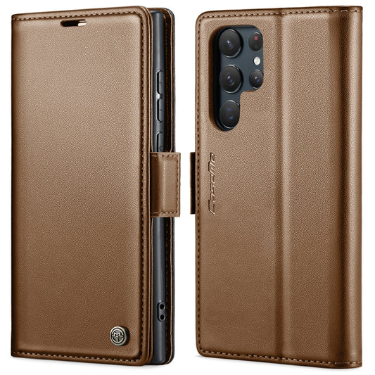 For Samsung Galaxy S22 Ultra 5G CaseMe 023 Butterfly Buckle Litchi Texture RFID Anti-theft Leather Phone Case(Brown) by CaseMe
