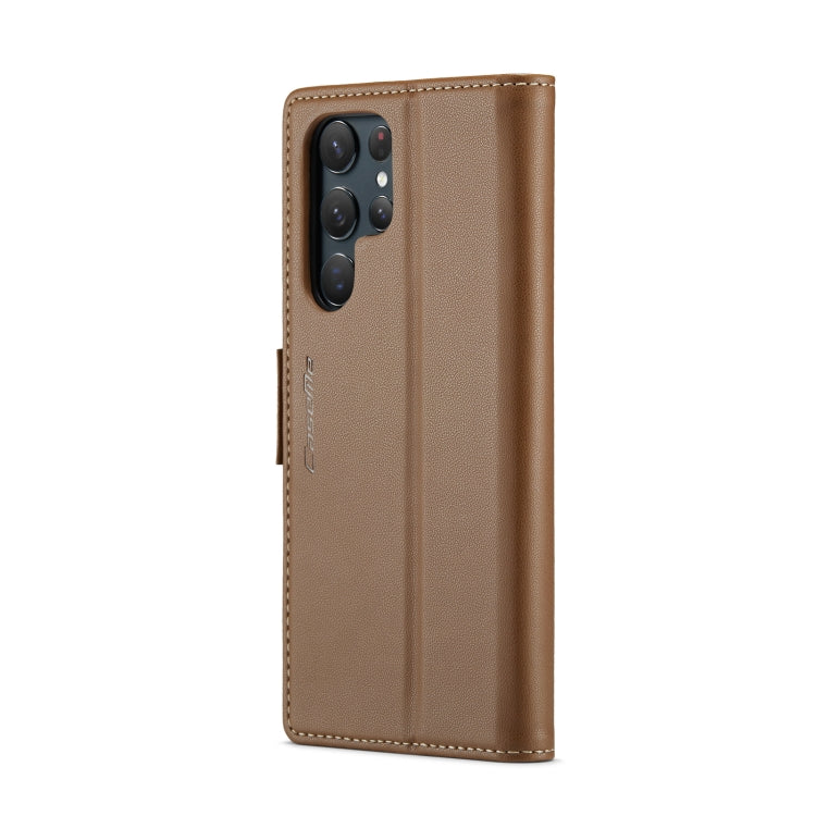 For Samsung Galaxy S22 Ultra 5G CaseMe 023 Butterfly Buckle Litchi Texture RFID Anti-theft Leather Phone Case(Brown) by CaseMe