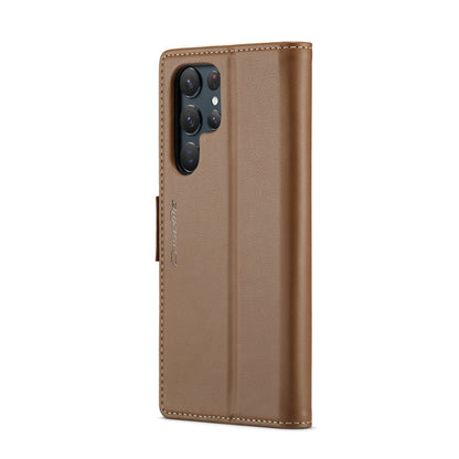 For Samsung Galaxy S22 Ultra 5G CaseMe 023 Butterfly Buckle Litchi Texture RFID Anti-theft Leather Phone Case(Brown) by CaseMe
