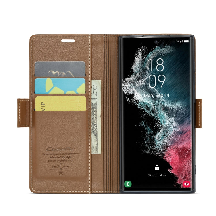 For Samsung Galaxy S22 Ultra 5G CaseMe 023 Butterfly Buckle Litchi Texture RFID Anti-theft Leather Phone Case(Brown) by CaseMe