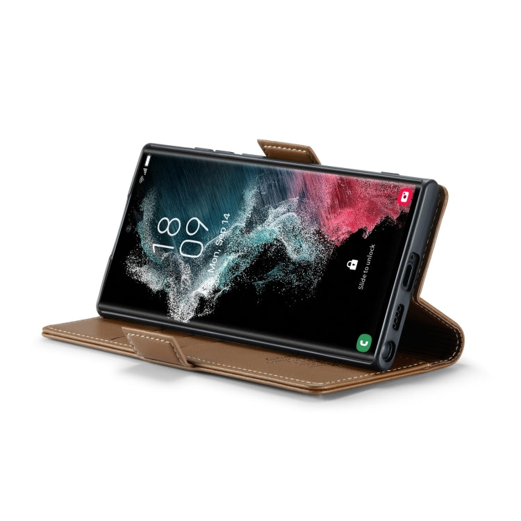 For Samsung Galaxy S22 Ultra 5G CaseMe 023 Butterfly Buckle Litchi Texture RFID Anti-theft Leather Phone Case(Brown) by CaseMe