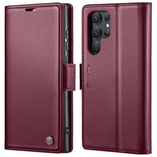 For Samsung Galaxy S22 Ultra 5G CaseMe 023 Butterfly Buckle Litchi Texture RFID Anti-theft Leather Phone Case(Wine Red) by CaseMe