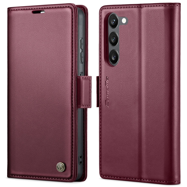 For Samsung Galaxy S23 5G CaseMe 023 Butterfly Buckle Litchi Texture RFID Anti-theft Leather Phone Case(Wine Red) by CaseMe