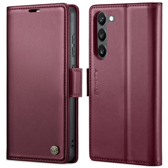 Pour Samsung Galaxy S23 5G CaseMe 023 Boucle Papillon Litchi Texture RFID Étui de téléphone en cuir antivol (vin rouge)