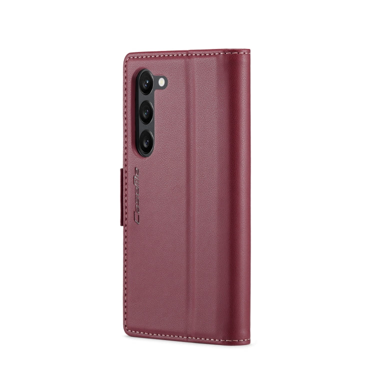For Samsung Galaxy S23 5G CaseMe 023 Butterfly Buckle Litchi Texture RFID Anti-theft Leather Phone Case(Wine Red) by CaseMe