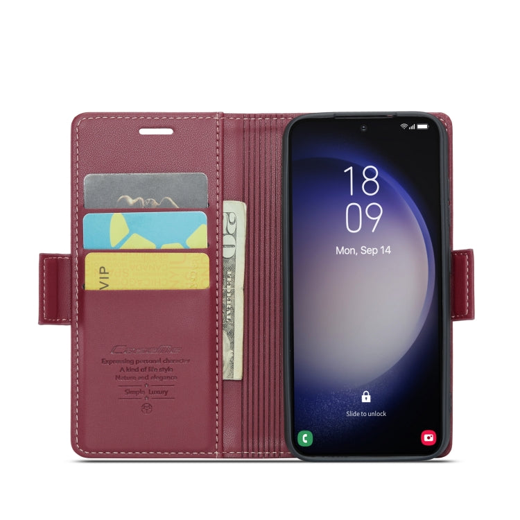 For Samsung Galaxy S23 5G CaseMe 023 Butterfly Buckle Litchi Texture RFID Anti-theft Leather Phone Case(Wine Red) by CaseMe