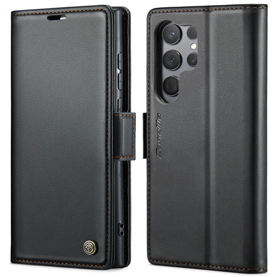 For Samsung Galaxy S23 Ultra 5G CaseMe 023 Butterfly Buckle Litchi Texture RFID Anti-theft Leather Phone Case(Black)