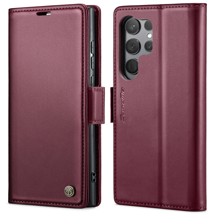 For Samsung Galaxy S23 Ultra 5G CaseMe 023 Butterfly Buckle Litchi Texture RFID Anti-theft Leather Phone Case(Wine Red) by CaseMe