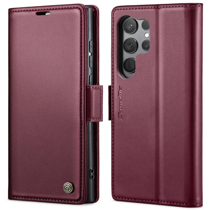 For Samsung Galaxy S23 Ultra 5G CaseMe 023 Butterfly Buckle Litchi Texture RFID Anti-theft Leather Phone Case(Wine Red) by CaseMe