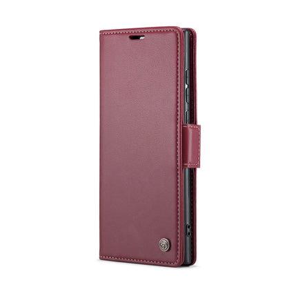 For Samsung Galaxy S23 Ultra 5G CaseMe 023 Butterfly Buckle Litchi Texture RFID Anti-theft Leather Phone Case(Wine Red) by CaseMe