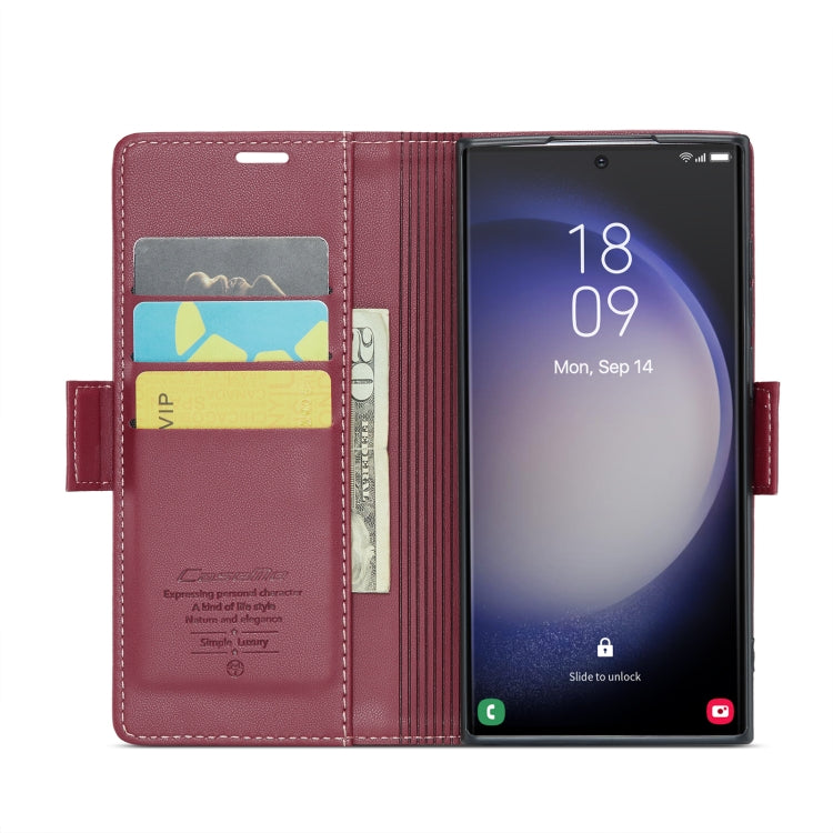 For Samsung Galaxy S23 Ultra 5G CaseMe 023 Butterfly Buckle Litchi Texture RFID Anti-theft Leather Phone Case(Wine Red) by CaseMe