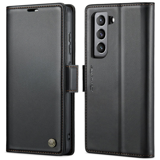 Pour Samsung Galaxy S21 FE 5G CaseMe 023 Boucle Papillon Litchi Texture RFID Étui de téléphone en cuir antivol (Noir)