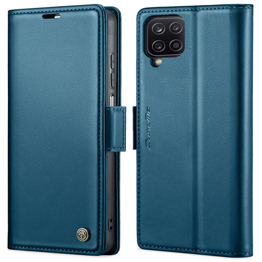 For Samsung Galaxy A12 5G CaseMe 023 Butterfly Buckle Litchi Texture RFID Anti-theft Leather Phone Case(Blue)