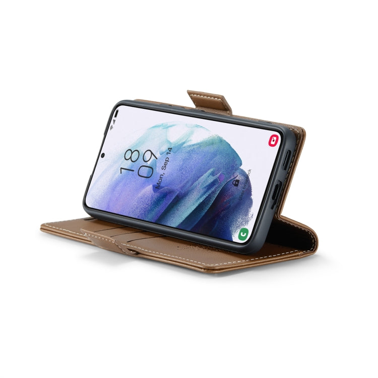 For Samsung Galaxy S21+ 5G CaseMe 023 Butterfly Buckle Litchi Texture RFID Anti-theft Leather Phone Case(Brown) by CaseMe