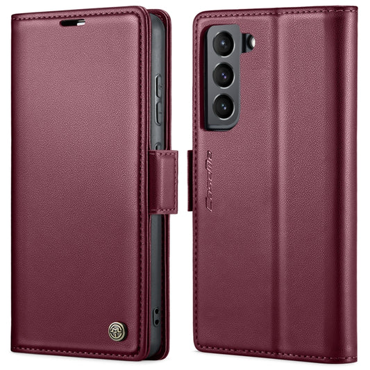 For Samsung Galaxy S21+ 5G CaseMe 023 Butterfly Buckle Litchi Texture RFID Anti-theft Leather Phone Case(Wine Red) by CaseMe