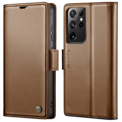 For Samsung Galaxy S21 Ultra 5G CaseMe 023 Butterfly Buckle Litchi Texture RFID Anti-theft Leather Phone Case(Brown) by CaseMe
