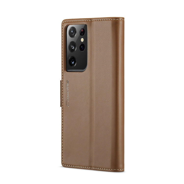 For Samsung Galaxy S21 Ultra 5G CaseMe 023 Butterfly Buckle Litchi Texture RFID Anti-theft Leather Phone Case(Brown) by CaseMe