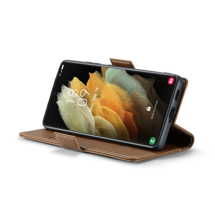 For Samsung Galaxy S21 Ultra 5G CaseMe 023 Butterfly Buckle Litchi Texture RFID Anti-theft Leather Phone Case(Brown) by CaseMe