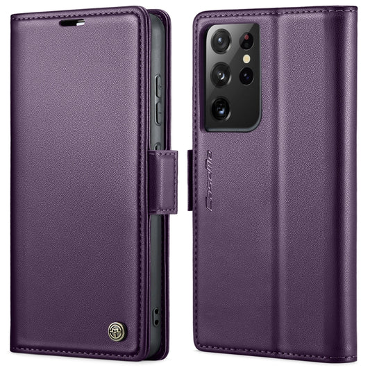 For Samsung Galaxy S21 Ultra 5G CaseMe 023 Butterfly Buckle Litchi Texture RFID Anti-theft Leather Phone Case(Pearly Purple) by CaseMe