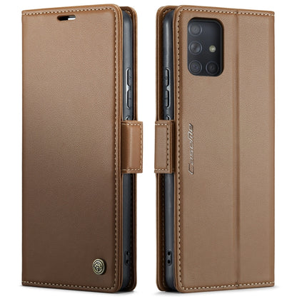 For Samsung Galaxy A71 4G CaseMe 023 Butterfly Buckle Litchi Texture RFID Anti-theft Leather Phone Case(Brown) by CaseMe