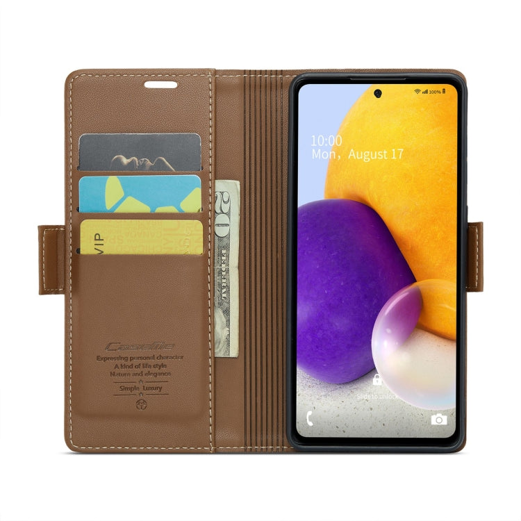For Samsung Galaxy A72 CaseMe 023 Butterfly Buckle Litchi Texture RFID Anti-theft Leather Phone Case(Brown) by CaseMe