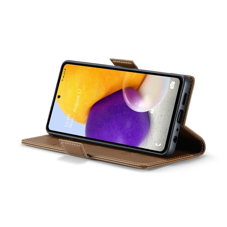For Samsung Galaxy A72 CaseMe 023 Butterfly Buckle Litchi Texture RFID Anti-theft Leather Phone Case(Brown) by CaseMe