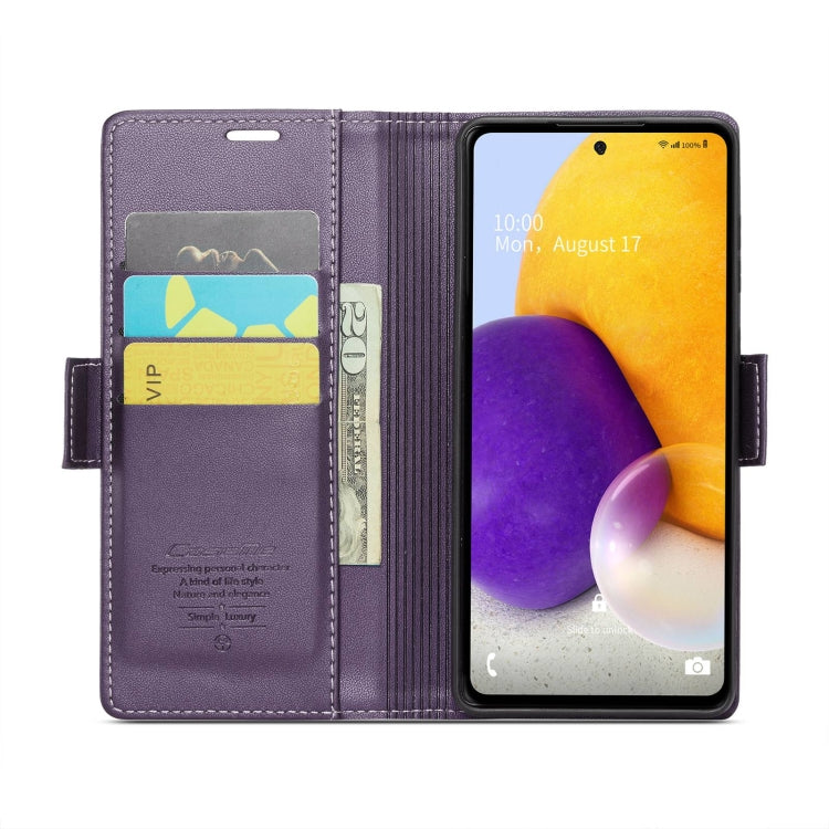 For Samsung Galaxy A72 CaseMe 023 Butterfly Buckle Litchi Texture RFID Anti-theft Leather Phone Case(Pearly Purple) by CaseMe