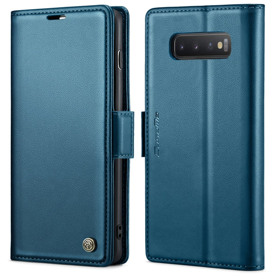 For Samsung Galaxy S10 CaseMe 023 Butterfly Buckle Litchi Texture RFID Anti-theft Leather Phone Case(Blue)