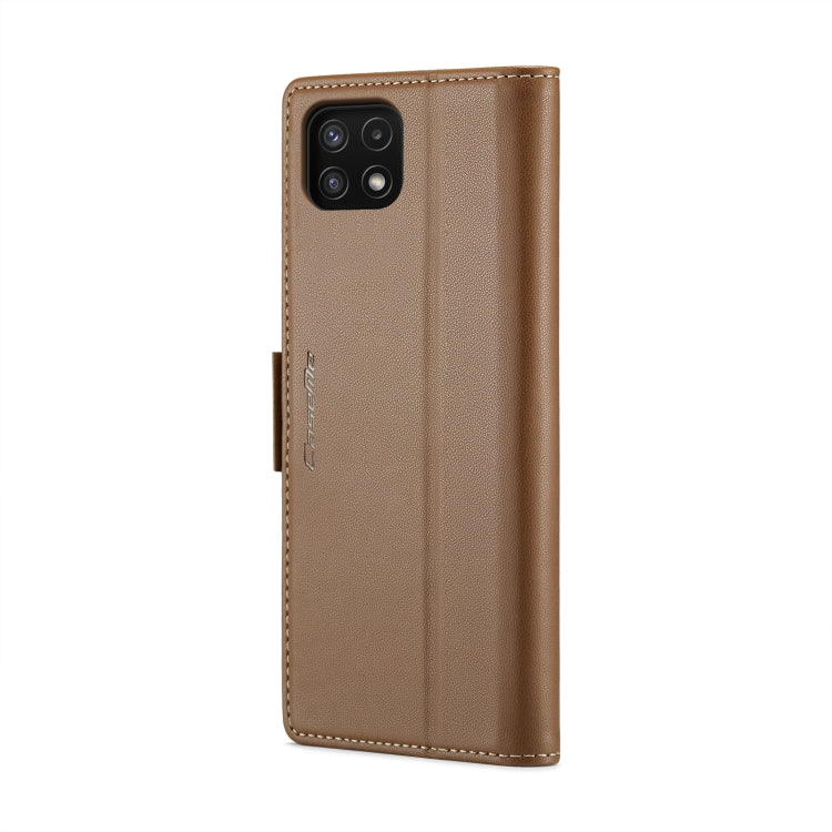 For Samsung Galaxy A22 5G CaseMe 023 Butterfly Buckle Litchi Texture RFID Anti-theft Leather Phone Case(Brown) - Galaxy Phone Cases by CaseMe | Online Shopping UK | buy2fix