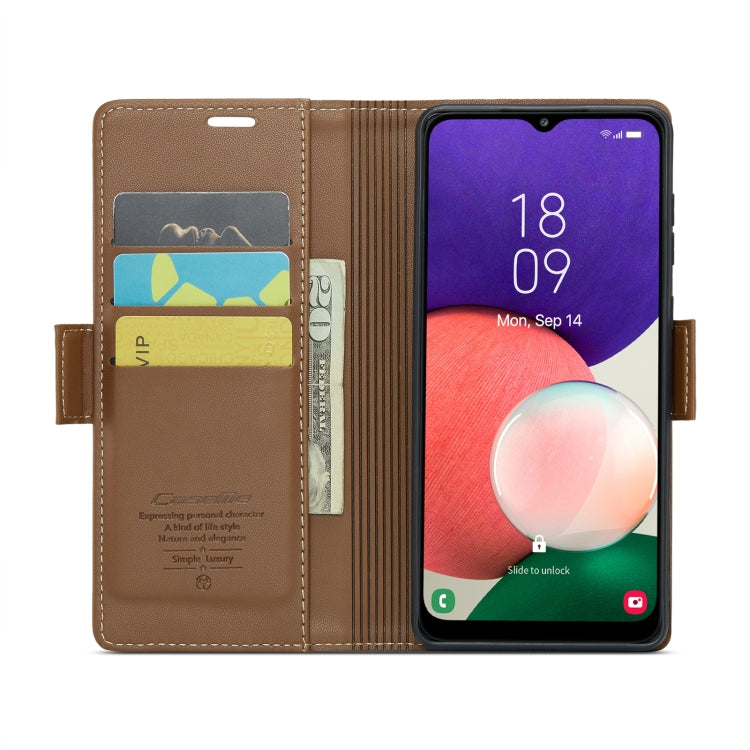 For Samsung Galaxy A22 5G CaseMe 023 Butterfly Buckle Litchi Texture RFID Anti-theft Leather Phone Case(Brown) - Galaxy Phone Cases by CaseMe | Online Shopping UK | buy2fix