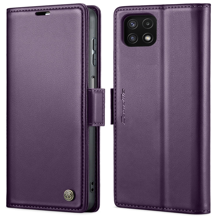 For Samsung Galaxy A22 5G CaseMe 023 Butterfly Buckle Litchi Texture RFID Anti-theft Leather Phone Case(Pearly Purple) - Galaxy Phone Cases by CaseMe | Online Shopping UK | buy2fix