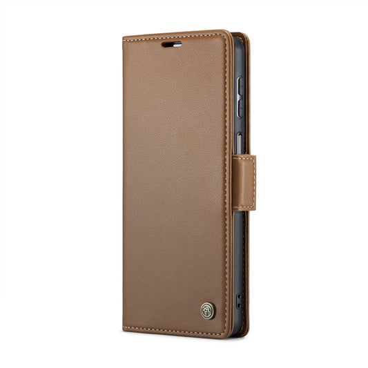 For Samsung Galaxy A24 4G CaseMe 023 Butterfly Buckle Litchi Texture RFID Anti-theft Leather Phone Case(Brown) by CaseMe