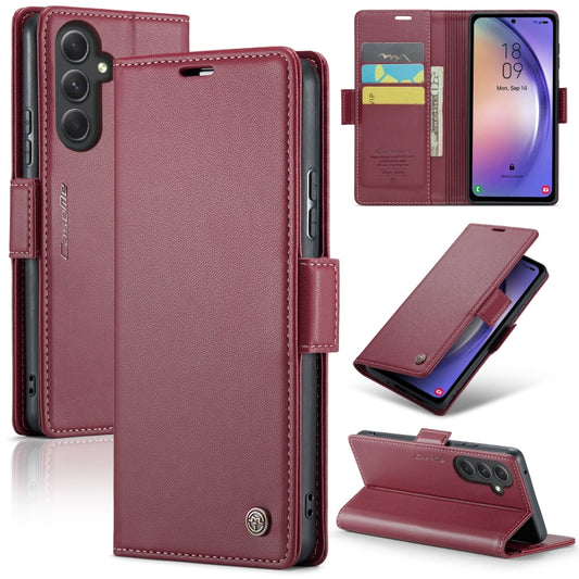 For Samsung Galaxy A54 5G CaseMe 023 Butterfly Buckle Litchi Texture RFID Anti-theft Leather Phone Case(Wine Red) by CaseMe