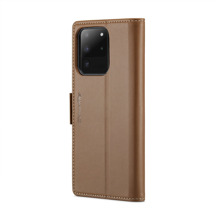 For Samsung Galaxy S20 Ultra CaseMe 023 Butterfly Buckle Litchi Texture RFID Anti-theft Leather Phone Case(Brown) by CaseMe