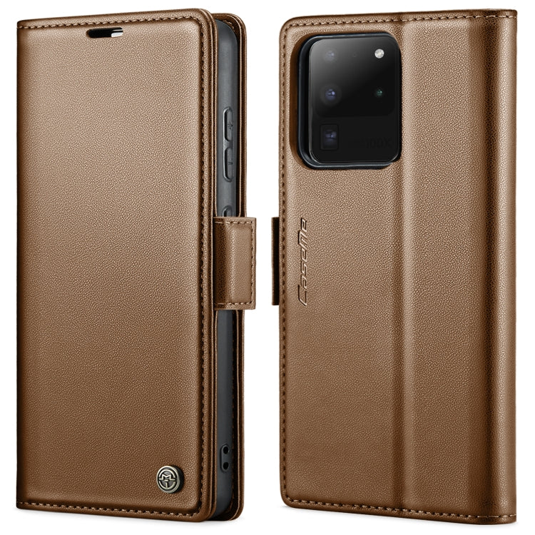 For Samsung Galaxy S20 Ultra CaseMe 023 Butterfly Buckle Litchi Texture RFID Anti-theft Leather Phone Case(Brown) by CaseMe