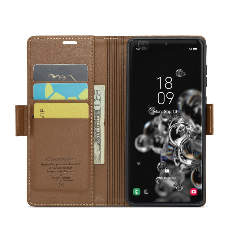 For Samsung Galaxy S20 Ultra CaseMe 023 Butterfly Buckle Litchi Texture RFID Anti-theft Leather Phone Case(Brown) by CaseMe