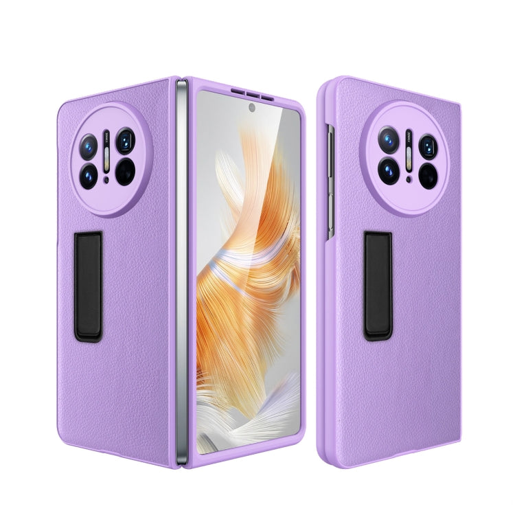 For Huawei Mate X3 Litchi Texture Integrated Shockproof Phone Case with Holder(Purple) - Huawei Cases by buy2fix | Online Shopping UK | buy2fix