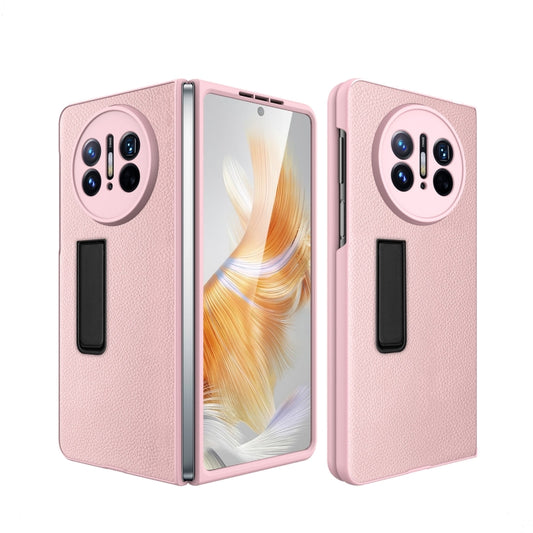 For Huawei Mate X3 Litchi Texture Integrated Shockproof Phone Case with Holder(Pink) - Huawei Cases by buy2fix | Online Shopping UK | buy2fix