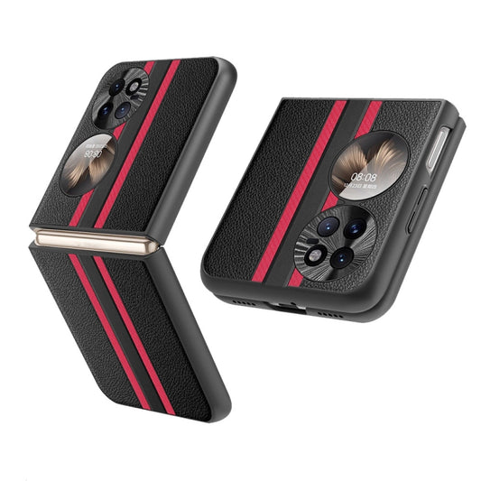 For Huawei P50 Pocket  Litchi Texture PU Shockproof Phone Case(Black Red) - Huawei Cases by buy2fix | Online Shopping UK | buy2fix