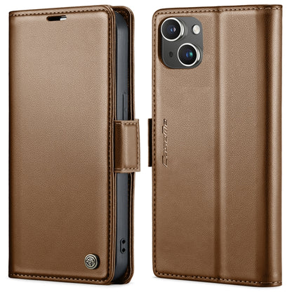 For iPhone 14 CaseMe 023 Butterfly Buckle Litchi Texture RFID Anti-theft Leather Phone Case(Brown) by CaseMe