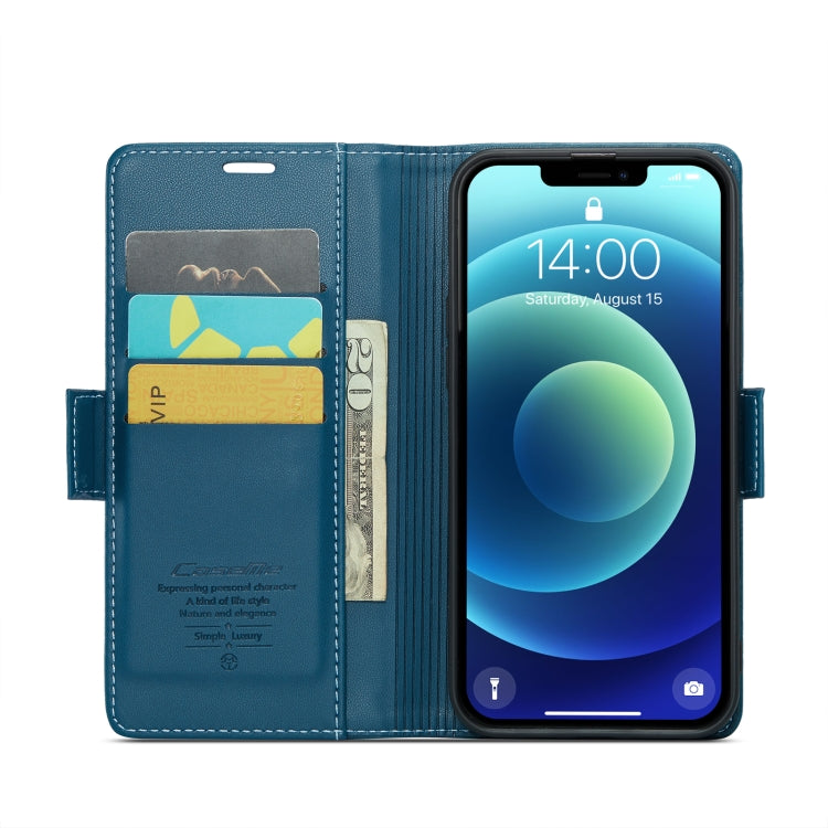 For iPhone 12 / 12 Pro CaseMe 023 Butterfly Buckle Litchi Texture RFID Anti-theft Leather Phone Case(Blue) by CaseMe
