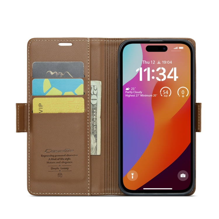 For iPhone 15 Pro Max CaseMe 023 Butterfly Buckle Litchi Texture RFID Anti-theft Leather Phone Case(Brown) - iPhone 15 Pro Max Cases by CaseMe | Online Shopping UK | buy2fix